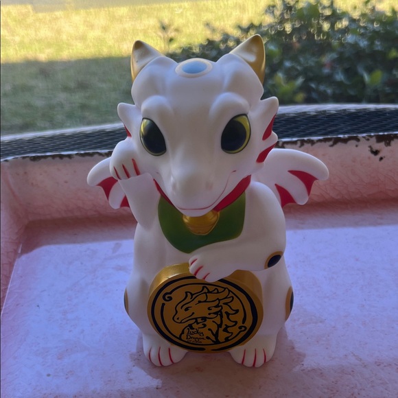 Dragon Piggy Bank Other - # 0894+ Adorable White Dragon Figurine with Gold & Red Details “7 inch X 4”